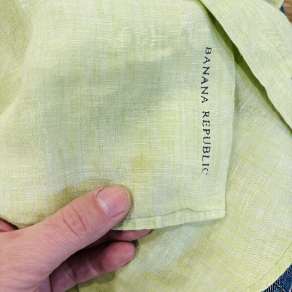 Banana Republic Shirt Mens Small Linen Long Sleeve Button Up Summer Lime Green - Picture 7 of 7